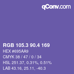カラーコード: RGB 105.3 90.4 169 | qconv.com