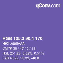 カラーコード: RGB 105.3 90.4 170 | qconv.com
