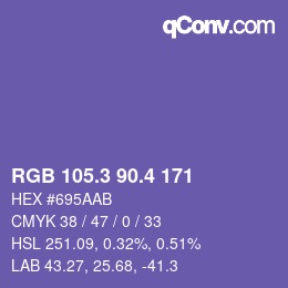 カラーコード: RGB 105.3 90.4 171 | qconv.com