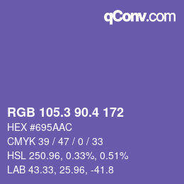 カラーコード: RGB 105.3 90.4 172 | qconv.com