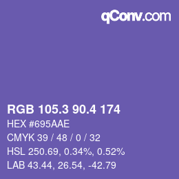 カラーコード: RGB 105.3 90.4 174 | qconv.com