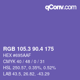 カラーコード: RGB 105.3 90.4 175 | qconv.com