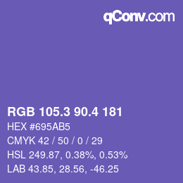 カラーコード: RGB 105.3 90.4 181 | qconv.com