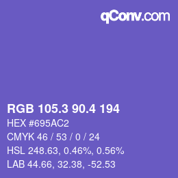 カラーコード: RGB 105.3 90.4 194 | qconv.com
