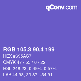 カラーコード: RGB 105.3 90.4 199 | qconv.com