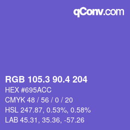 カラーコード: RGB 105.3 90.4 204 | qconv.com
