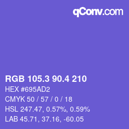 カラーコード: RGB 105.3 90.4 210 | qconv.com