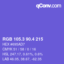 カラーコード: RGB 105.3 90.4 215 | qconv.com