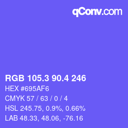 カラーコード: RGB 105.3 90.4 246 | qconv.com