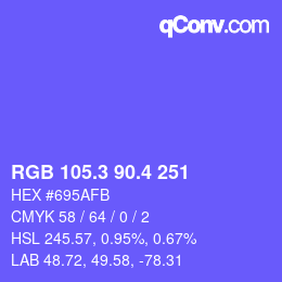 カラーコード: RGB 105.3 90.4 251 | qconv.com