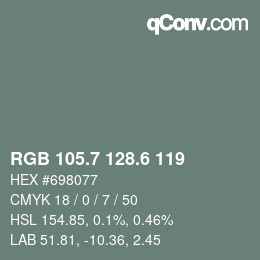 カラーコード: RGB 105.7 128.6 119 | qconv.com