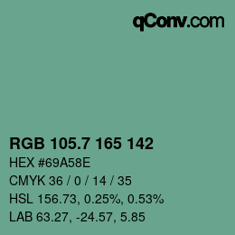 カラーコード: RGB 105.7 165 142 | qconv.com