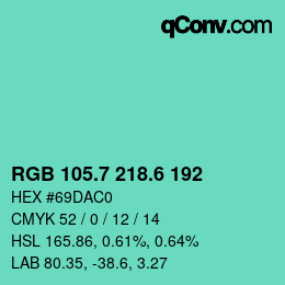 カラーコード: RGB 105.7 218.6 192 | qconv.com