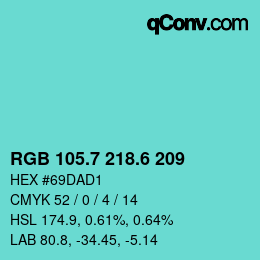 カラーコード: RGB 105.7 218.6 209 | qconv.com