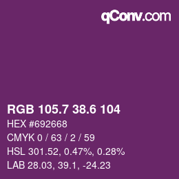 カラーコード: RGB 105.7 38.6 104 | qconv.com
