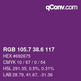 カラーコード: RGB 105.7 38.6 117 | qconv.com