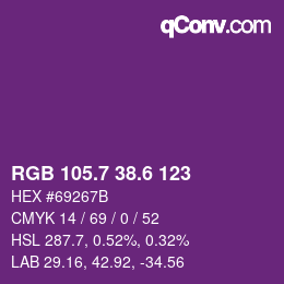 カラーコード: RGB 105.7 38.6 123 | qconv.com