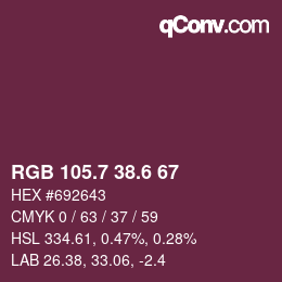 カラーコード: RGB 105.7 38.6 67 | qconv.com