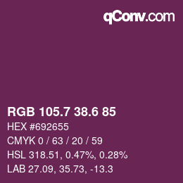 カラーコード: RGB 105.7 38.6 85 | qconv.com
