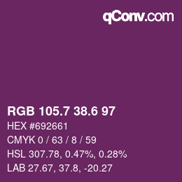 カラーコード: RGB 105.7 38.6 97 | qconv.com
