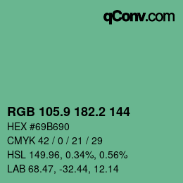 カラーコード: RGB 105.9 182.2 144 | qconv.com