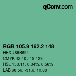 カラーコード: RGB 105.9 182.2 148 | qconv.com