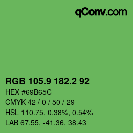 カラーコード: RGB 105.9 182.2 92 | qconv.com