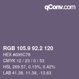 Color code: RGB 105.9 92.2 120 | qconv.com