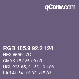 カラーコード: RGB 105.9 92.2 124 | qconv.com