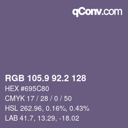カラーコード: RGB 105.9 92.2 128 | qconv.com