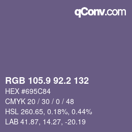 カラーコード: RGB 105.9 92.2 132 | qconv.com