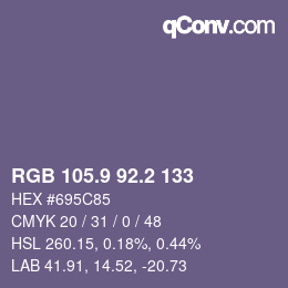 カラーコード: RGB 105.9 92.2 133 | qconv.com