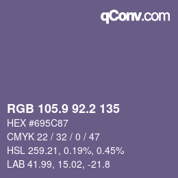カラーコード: RGB 105.9 92.2 135 | qconv.com