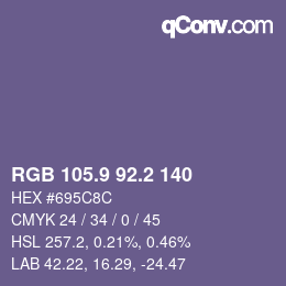 カラーコード: RGB 105.9 92.2 140 | qconv.com