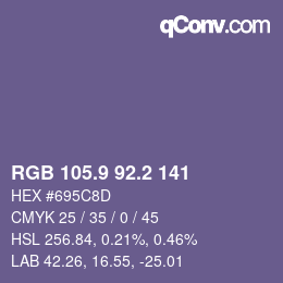 Color code: RGB 105.9 92.2 141 | qconv.com