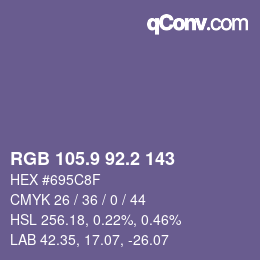 カラーコード: RGB 105.9 92.2 143 | qconv.com