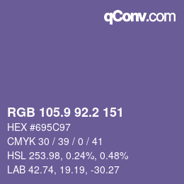 カラーコード: RGB 105.9 92.2 151 | qconv.com