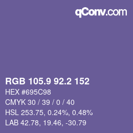 カラーコード: RGB 105.9 92.2 152 | qconv.com