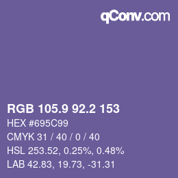 カラーコード: RGB 105.9 92.2 153 | qconv.com