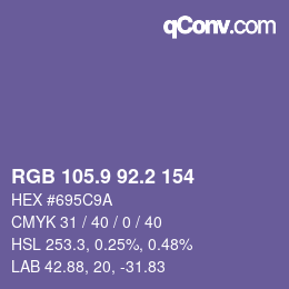 カラーコード: RGB 105.9 92.2 154 | qconv.com
