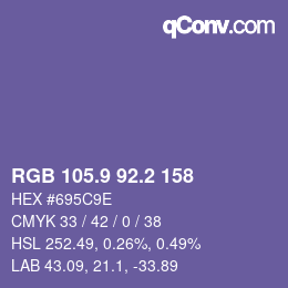 カラーコード: RGB 105.9 92.2 158 | qconv.com