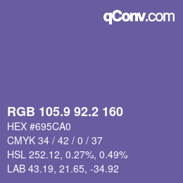 カラーコード: RGB 105.9 92.2 160 | qconv.com
