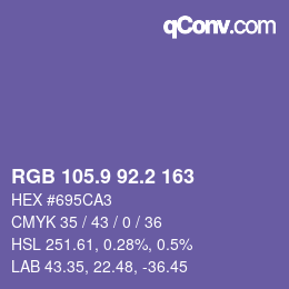 カラーコード: RGB 105.9 92.2 163 | qconv.com