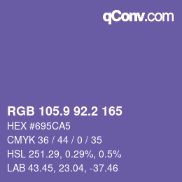 カラーコード: RGB 105.9 92.2 165 | qconv.com