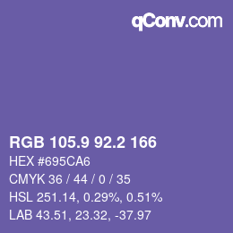 カラーコード: RGB 105.9 92.2 166 | qconv.com