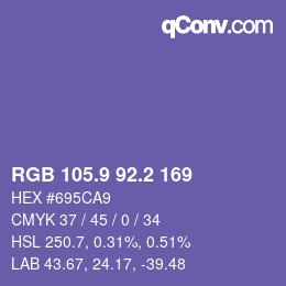 カラーコード: RGB 105.9 92.2 169 | qconv.com