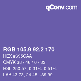 カラーコード: RGB 105.9 92.2 170 | qconv.com