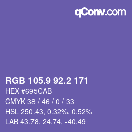 カラーコード: RGB 105.9 92.2 171 | qconv.com