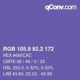 カラーコード: RGB 105.9 92.2 172 | qconv.com