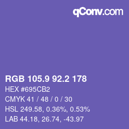 カラーコード: RGB 105.9 92.2 178 | qconv.com
